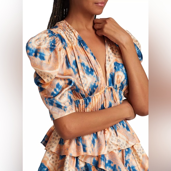 NWT ULLA JOHNSON Zita Silk Ruffled Minidress Size 8 Color: Fossil; 100% Silk - Picture 4 of 7